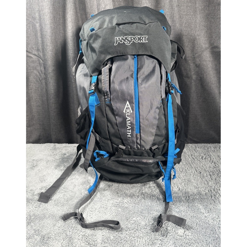 Jansport Backpacking Backpack Klamath 75L Tall Hiking Camping Grey Blue